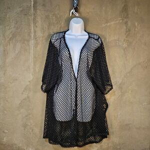 Black Fishnet Mesh Kimono Cardigan‎ Oversized Goth Rave Festival Cover Up Indie